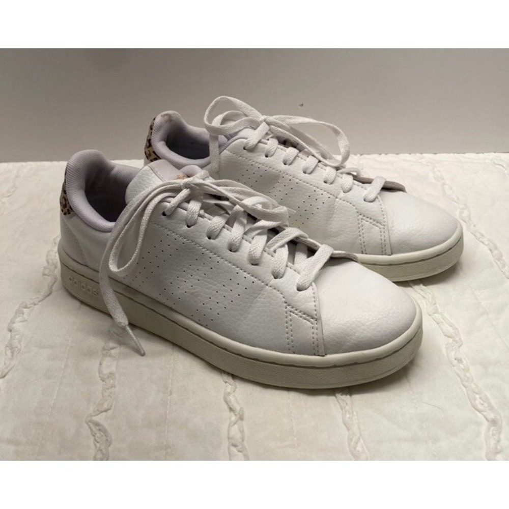 Adidas Sneakers Womens Size 8 Leather Cloudfoam Advantage Leopard Print White